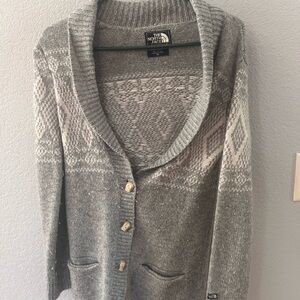 The North Face Gray Cardigan Sweater with Shawl Collar